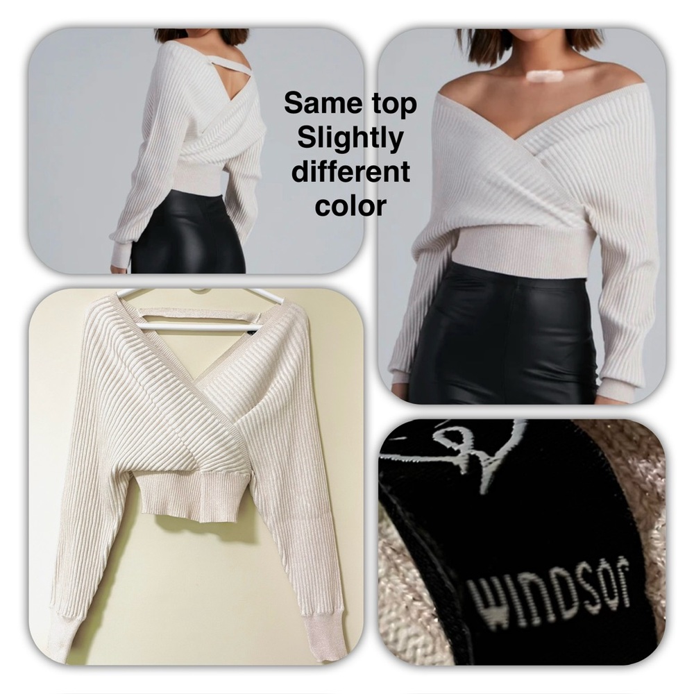 Windsor Glitter & Gleam Off-the-Shoulder Cross-Front Ribbed Knit Sweater Size M